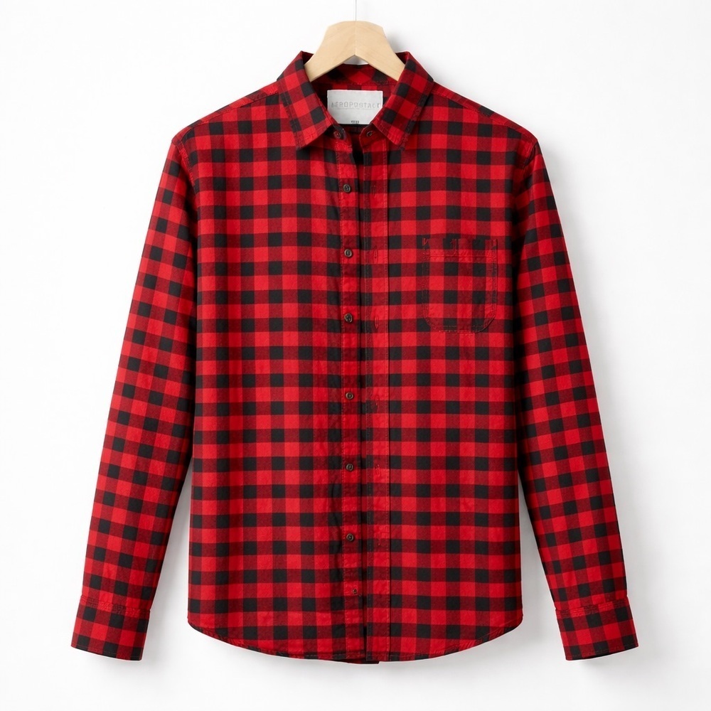 Aeropostale Red and Black Plaid Button Up Shirt (064)